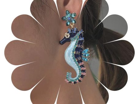 Pendientes de Diamantes Donna Dangle Boho con Clip de Cristal en Forma de Caballito de Mar para Mujeres y Niñas - Joyería de Verano para la Playa Embalaje Deteriorado Online Sale