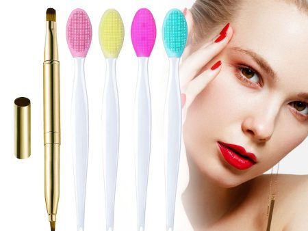 Brochas Suaves de Labios de Doble Cara, Pinceles de Maquillaje de Labios Retráctiles, Cepillo de Labios de Silicona, Cepillo de Labios Portátil, Pincel para Pintalabios, Cepillos de Labios Retráctiles, 5PC Online Hot Sale