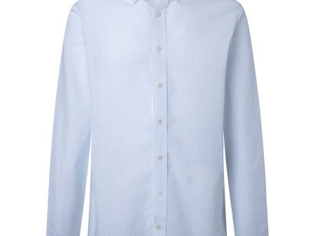 Talla: S - Camisa Hackett London Flamed Pinstripe para Hombre, Blanco Cielo Embalaje Deteriorado Discount