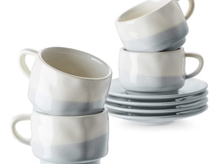 Juego de 4 tazas de café espresso con platillos de porcelana de 3 onzas, azul y blanco For Cheap