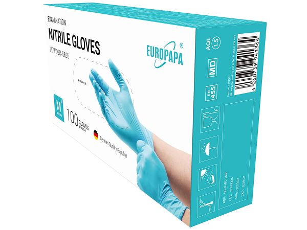 EUROPAPA Lote de 100 guantes desechables de nitrilo - Sin polvo - Sin látex - No estériles - Sin látex - Azul claro Embalaje Deteriorado (Cad: 30 04 2028) Cheap